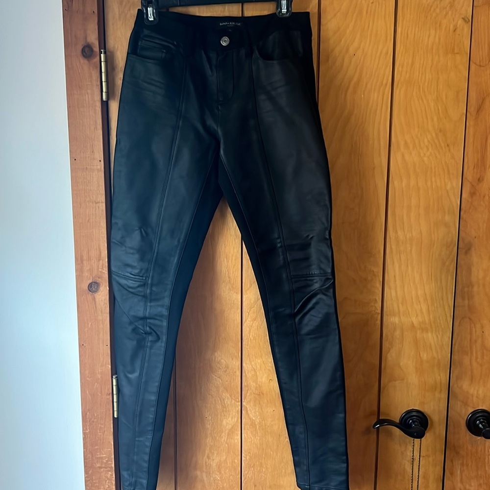 Banana Republic “Sloan” size 2L faux leather combo pants.